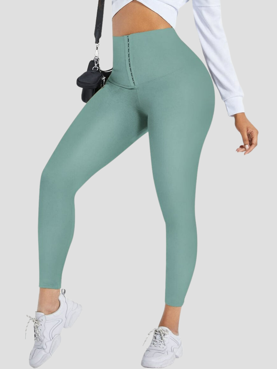 Printed Corset-waist Leggings - Turquoise/patterned - Ladies