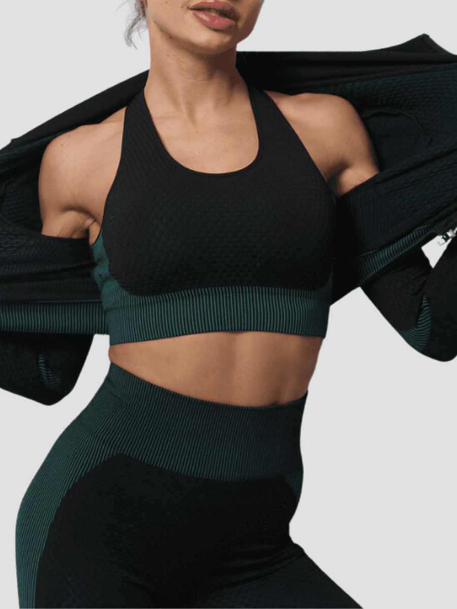 Black sports bra matching workout activewear athletic set crisscross supportive underwear, Activewear, activewear sets, sports bra, workout clothes for women, sweat-wicking, high compression, cellulite smoothing, seamless, workout wear, gym wear, athletic outfits, nike, under armour, adidas, puma, champion, bombshell activewear, gymshark women, Girlfriend Collective, lululemon, Alo Yoga, Bandier, Athleta, Athletica, Fabletics, Revenge body, Aqua, Black, teal, blue, green, Turquoise.