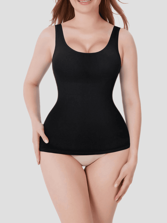 Shapewear top tank cami black tummy control breast support shaping tank, Outerwear shapewear, shapewear outerwear, Waist cinching, Waist snatching, snatched, Hidden shapwear, built-in shapewear, shapewear technology, stretchy, compression, arm slimming, tummy control, body contouring, best shapewear for women, shapewear on sale, Canadian shapewear brand, skims, spanx, popilush, shapermint. Feelin girl.