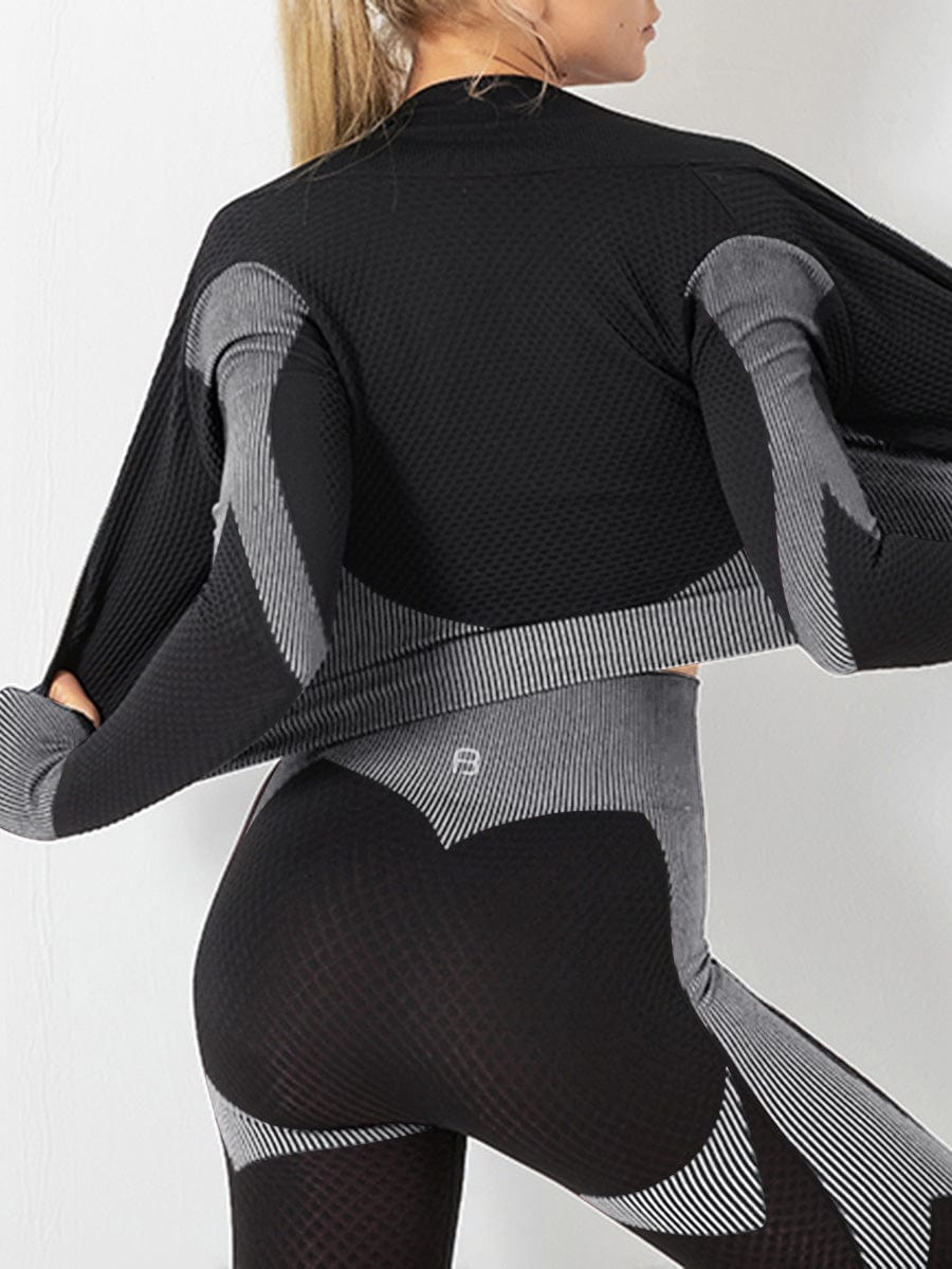 BBL Jacket, Cropped athletic set top with zipper stretchy jacket, workout outfit, athleisure, activewear, activewear sets, workout clothes for women, sweat-wicking, high compression, cellulite smoothing, BBL Jacket, plus size gym outfits, workout wear, gym wear, athletic outfits, nike, under armour, adidas, puma, champion, bombshell activewear, gymshark women, Girlfriend Collective, lululemon, Alo Yoga, Bandier, Athleta, Athletica, Fabletics, Revenge body, black, grey, gray, silver.