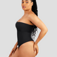 Off the shoulder shaping bodysuit, button crotch closure, snap crotch closure, built-in shapewear, breathable, moisture-wicking, pet friendly, black