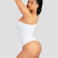 Off the shoulder shaping bodysuit, button crotch closure, snap crotch closure, built-in shapewear, breathable, moisture-wicking, pet friendly, white