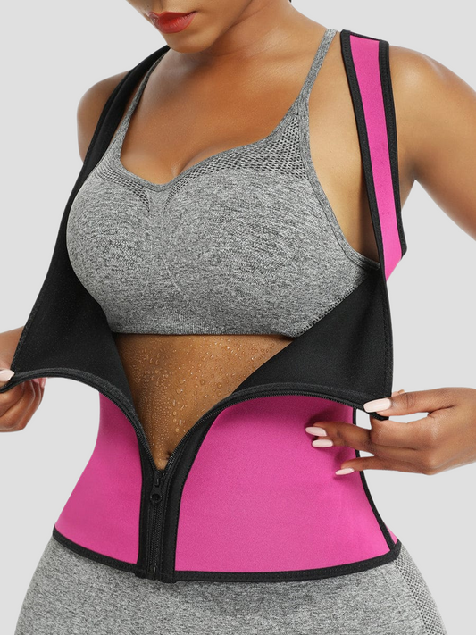 Sweat Belt Activewear, Zippered Neoprene Vest, Sauna Vest, Pink Sauna Top, Weight Loss Activewear, Weight Loss Vest, sauna top, Sweat Belt, Sauna Activewear, workout clothes for women, sweat-wicking, cellulite smoothing, waist cinching, BBL, seamless, squat proof, plus size gym outfits, high waisted, breathable, nike, adidas, puma, champion, bombshell activewear, gymshark women, Girlfriend Collective, lululemon, Athleta, Athletica, Fabletics.