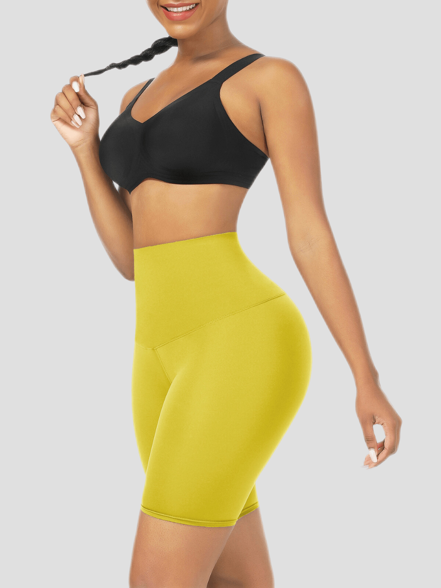 High waisted sauna shorts, Yellow, Thigh-toning, Weight Loss shorts, Sweat Belt Shorts, Sauna Shorts. Sauna Activewear, workout clothes for women, sweat-wicking, cellulite smoothing, waist cinching, BBL, seamless, squat proof, plus size gym outfits, high waisted, breathable, nike, adidas, puma, champion, bombshell activewear, gymshark women, Girlfriend Collective, lululemon, Athleta, Athletica, Fabletics.