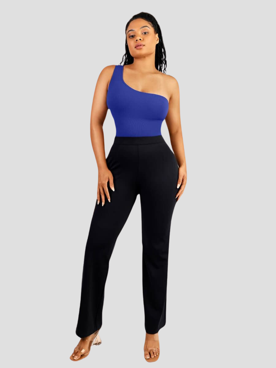 Off the shoulder shaping bodysuit, button crotch closure, snap crotch closure, built-in shapewear, breathable, moisture-wicking, pet friendly, blue