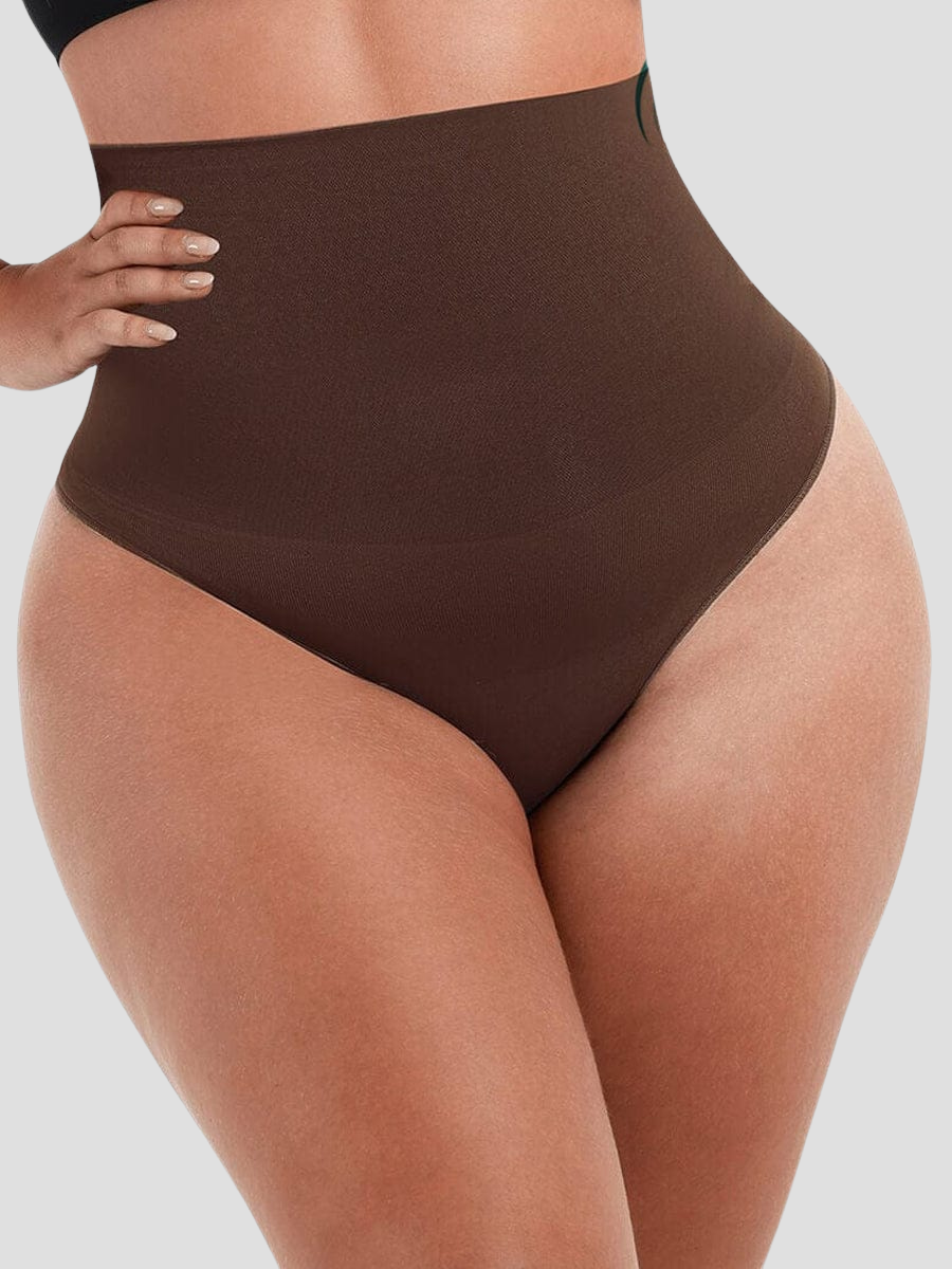 Tummy control panties, high-waisted, seamless, shaping underwear, waist-control, brown