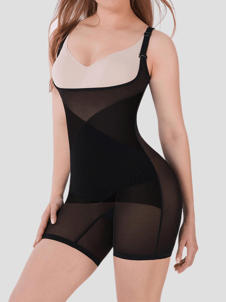 Full Body Shaper, Open chest, Black, Crotchless shapewear, tummy tucking, butt bum booty lifting, waist cinching, cellulite smoothing, breast support bodysuit shapewear, Shapewear by BodyFlexx, tummy control, BBL, body contouring, seamless, thigh-toning, waist cinching, high compression, body sculpt, bodysculpt, seamless sculpt, skims, spanx, popilush, body shaping, high quality, vixen curves, shapellx, curvqueen, feelingirl feeling girl, Shapermint, heyshape, honeylove, Bellafit. 