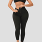 Woman wearing black waist training leggings with a corset closure designed for tummy-control and cellulite-smoothing by BodyFlexx Shapewear.