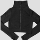Black textured zip-up activewear jacket designed by BodyFlexx Shapewear.