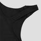 Closeup of a black off-the-shoulder shapewear bodysuit button snap crotch for bathroom convenience.
