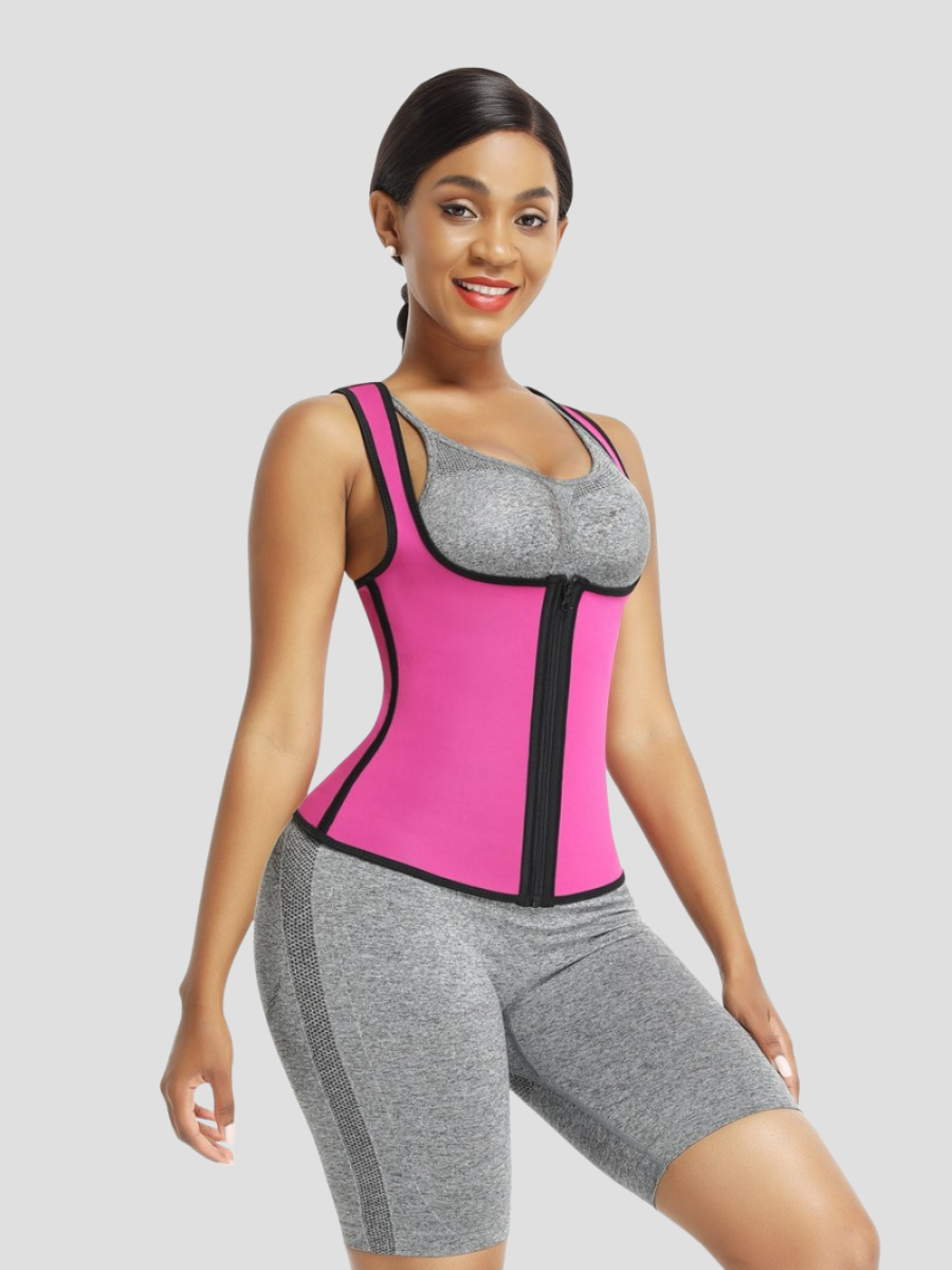 Sweat Belt Activewear, Zippered Neoprene Vest, Sauna Vest, Pink Sauna Top, Weight Loss Activewear, Weight Loss Vest, sauna top, Sweat Belt, Sauna Activewear, workout clothes for women, sweat-wicking, cellulite smoothing, waist cinching, BBL, seamless, squat proof, plus size gym outfits, high waisted, breathable, nike, adidas, puma, champion, bombshell activewear, gymshark women, Girlfriend Collective, lululemon, Athleta, Athletica, Fabletics.