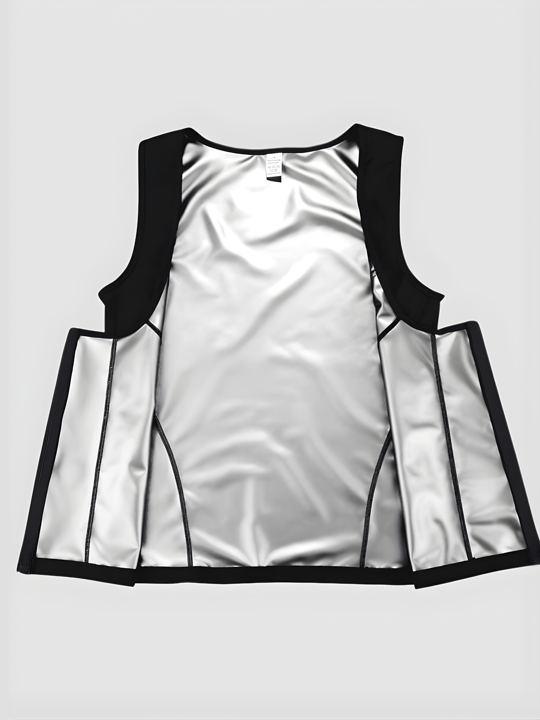 Open sauna activewear vest showing the shiny neoprene lining used for extra sweating and faster wight loss during workouts.