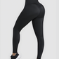 Woman posing wearing black waist-training sauna leggings by BodyFlexx.
