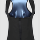 Black sauna activewear vest lined with blue neoprene for sweating during workouts by BodyFlexx.