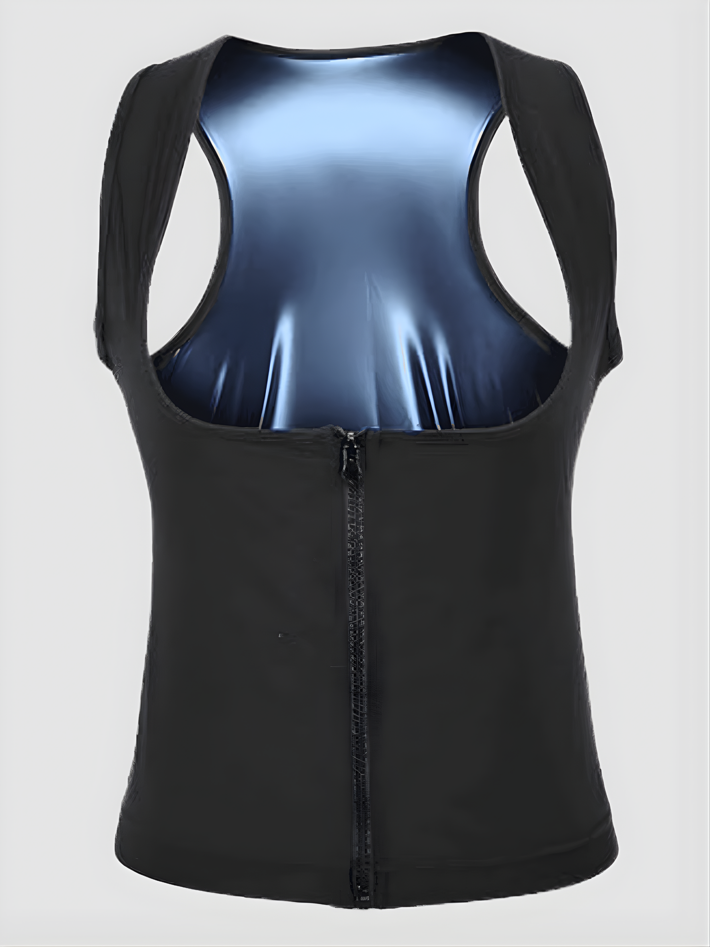 Black sauna activewear vest lined with blue neoprene for sweating during workouts by BodyFlexx.