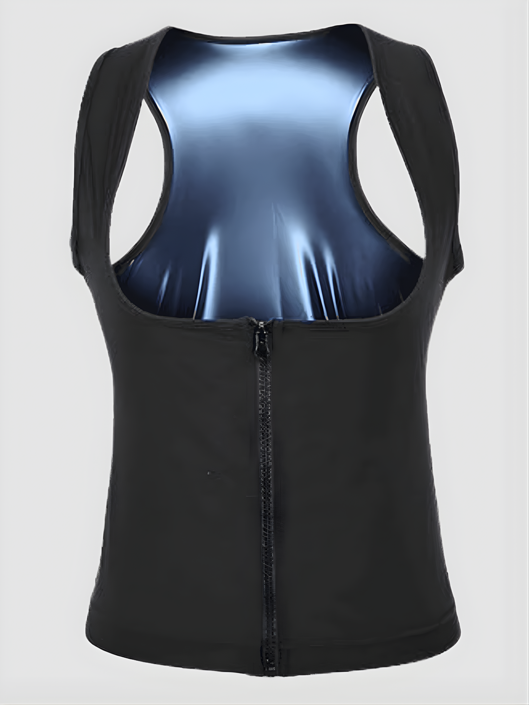 Black sauna activewear vest lined with blue neoprene for sweating during workouts by BodyFlexx.