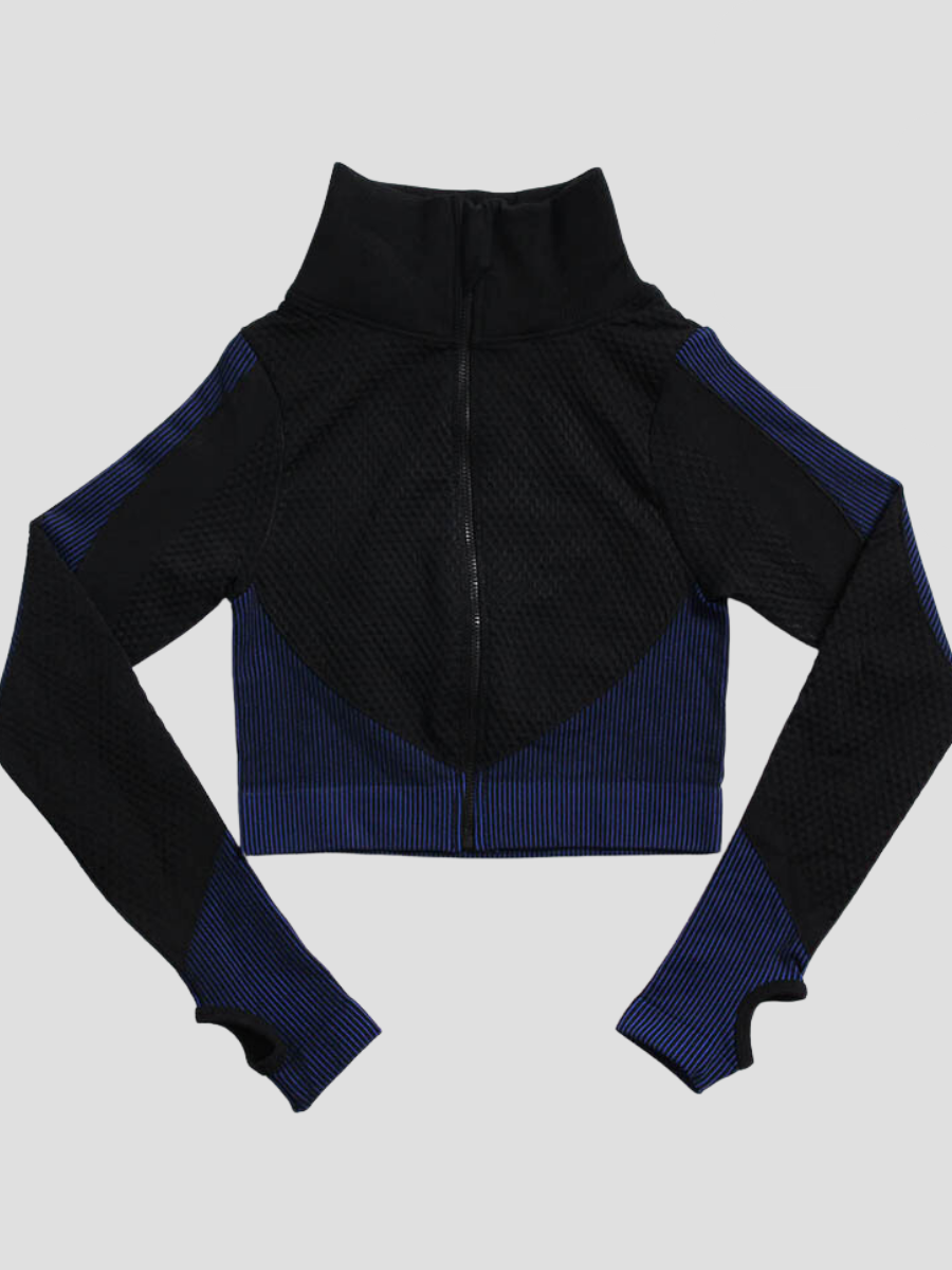 BodyFlexx Dark Blue & Black Cropped Activewear Set Jacket