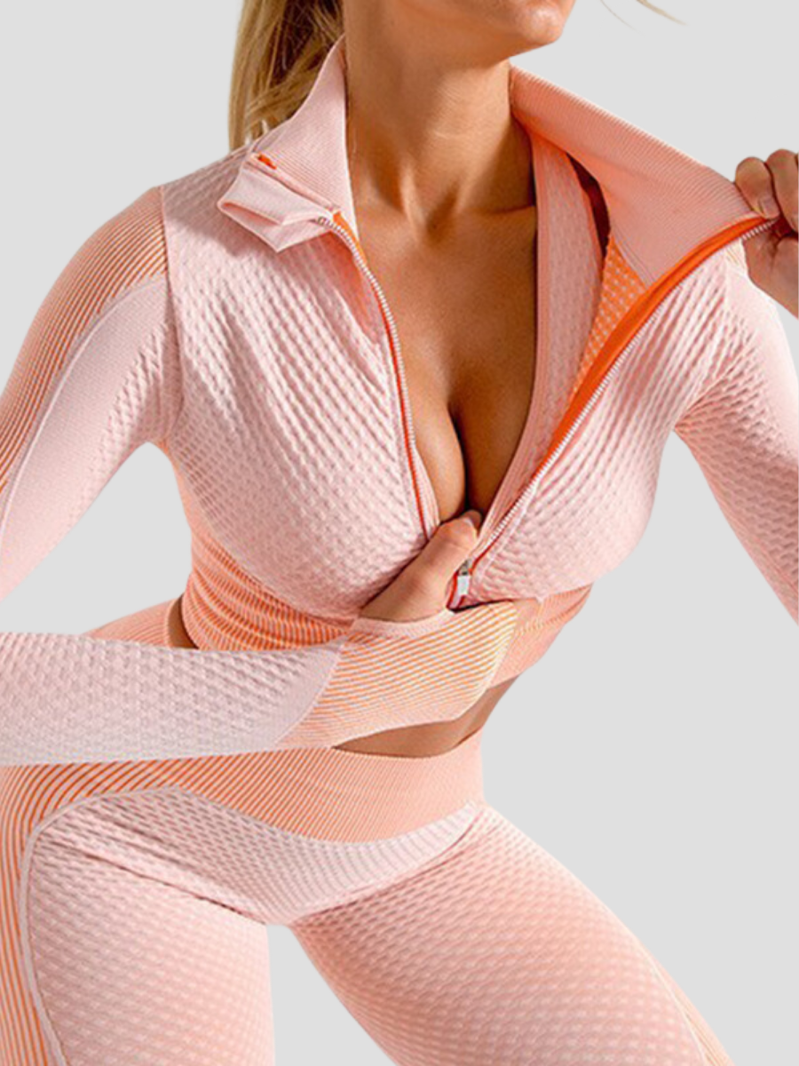 BodyFlexx Pink Cropped Zippered Activewear Set Jacket
