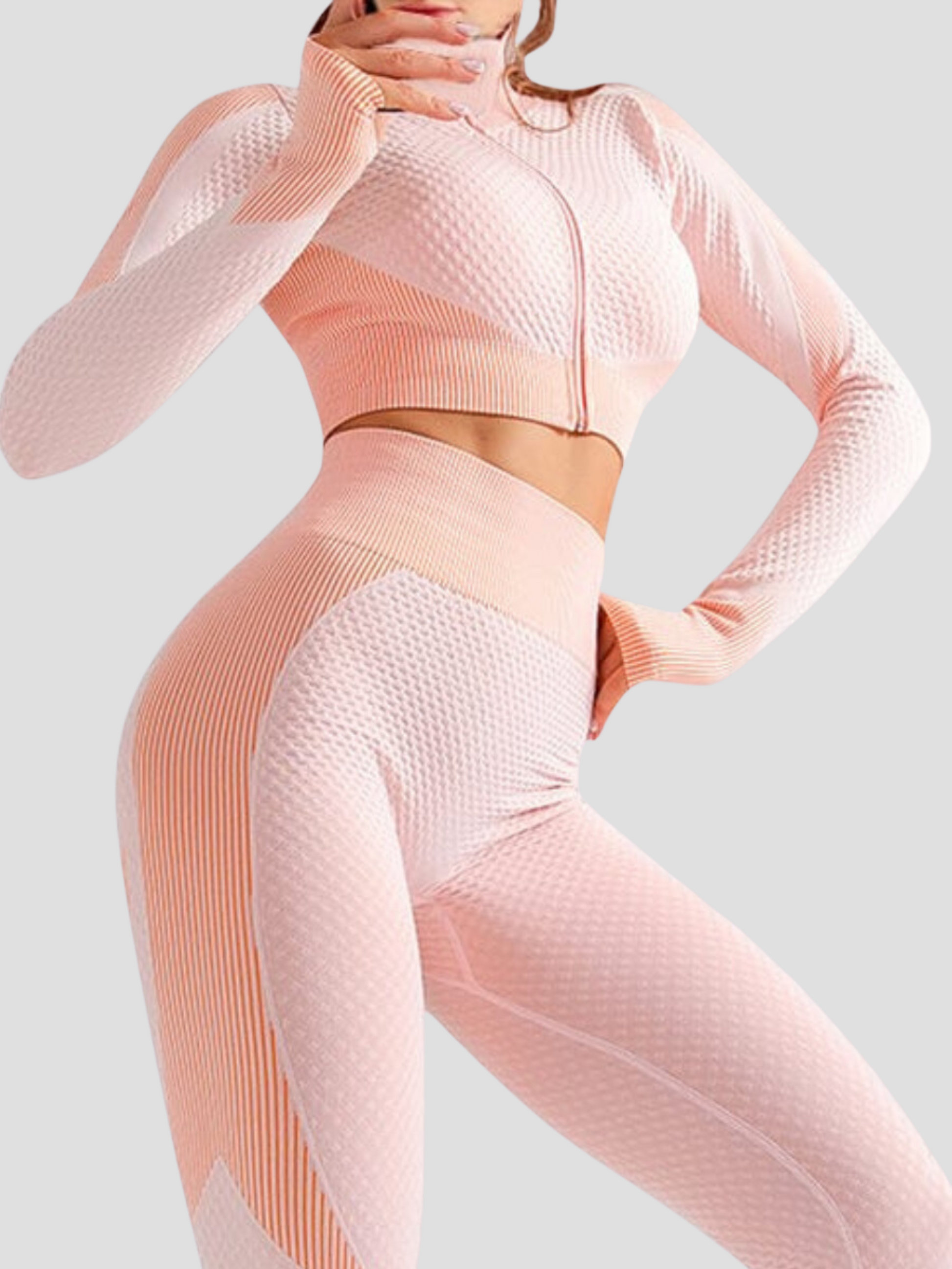 BodyFlexx Pink Cropped Zippered Activewear Set Jacket