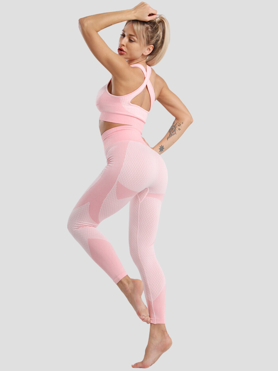 Pink Leggings, Pink High-waisted Leggings, Pink Workout Set