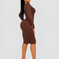 Shaping Dress, shapewear dress, Long Sleeved Shapewear Compression Padded Chest Support, Brown, Outerwear shapewear, shapewear outerwear, Waist cinching, Waist snatching, snatched, Hidden shapwear, built-in shapewear, shapewear technology, stretchy, compression, arm slimming, tummy control, body contouring, best shapewear for women, shapewear on sale, Canadian shapewear brand, skims, spanx, popilush, shapermint. Feelin girl.