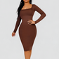 Magic Sculpt Built-In Shapewear Dress, Long Sleeve Chocolate