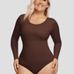 Shapewear, shaping bodysuit compression brown chocolate, Outerwear shapewear, shapewear outerwear, Waist cinching, Waist snatching, snatched, Hidden shapwear, built-in shapewear, shapewear technology, stretchy, compression, arm slimming, tummy control, body contouring, best shapewear for women, shapewear on sale, Canadian shapewear brand, skims, spanx, popilush, shapermint. Feelin girl.