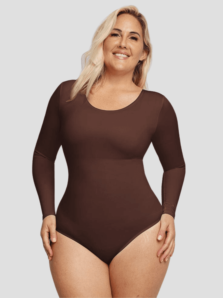 Shapewear, shaping bodysuit compression brown chocolate, Outerwear shapewear, shapewear outerwear, Waist cinching, Waist snatching, snatched, Hidden shapwear, built-in shapewear, shapewear technology, stretchy, compression, arm slimming, tummy control, body contouring, best shapewear for women, shapewear on sale, Canadian shapewear brand, skims, spanx, popilush, shapermint. Feelin girl.