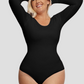 Shapewear shaper bodysuit, black, Outerwear shapewear, shapewear outerwear, Waist cinching, Waist snatching, snatched, Hidden shapwear, built-in shapewear, shapewear technology, stretchy, compression, arm slimming, tummy control, body contouring, best shapewear for women, shapewear on sale, Canadian shapewear brand, skims, spanx, popilush, shapermint. Feelin girl.